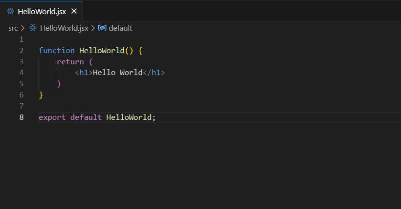 Screenshot of code editor for HelloWorld.jsx file